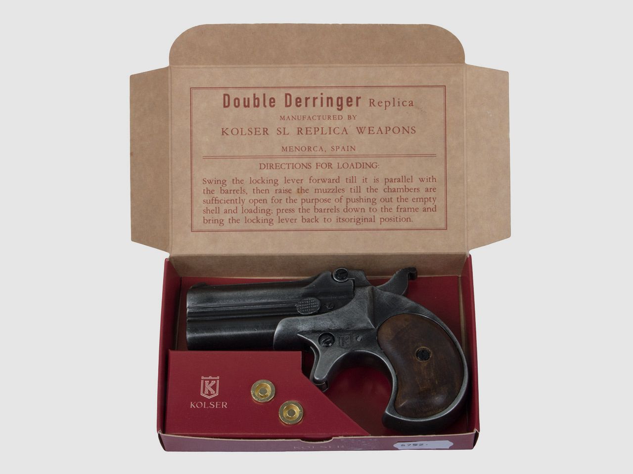 Deko Pistole Kolser Derringer 95 USA 1866 Kaliber .41 antikschwarz Griffschalen in Holzoptik