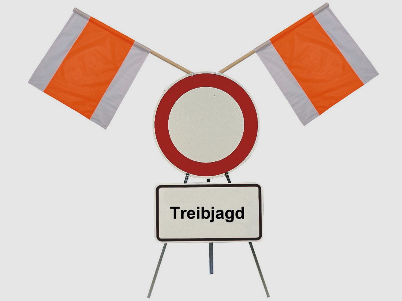 Warnstnder mit Sperrschild und Zusatzschild Treibjagd