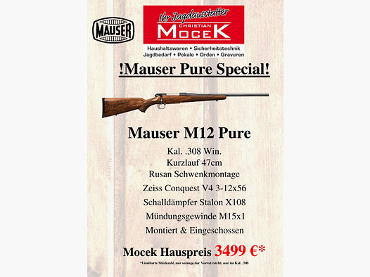 Mauser	 M12 Pure, mit Zeiss Conquest V4 3-12x56