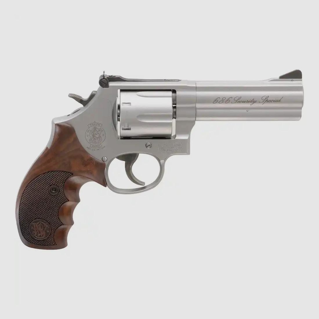 Smith & Wesson Revolver M686 "Security Special", 4", RB, .357 Mag. stainless/matt, NILL-Combatgriff