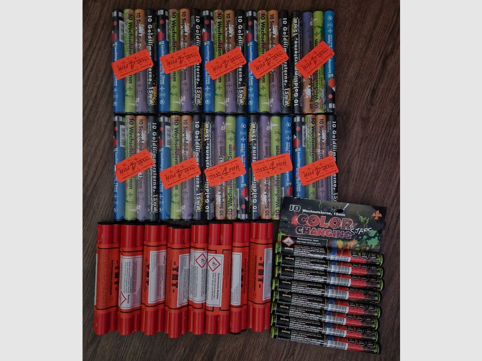 Verschiedene ABA Leuchtsterne Signalsterne für Silvester Schreckschuss Pyro 15mm