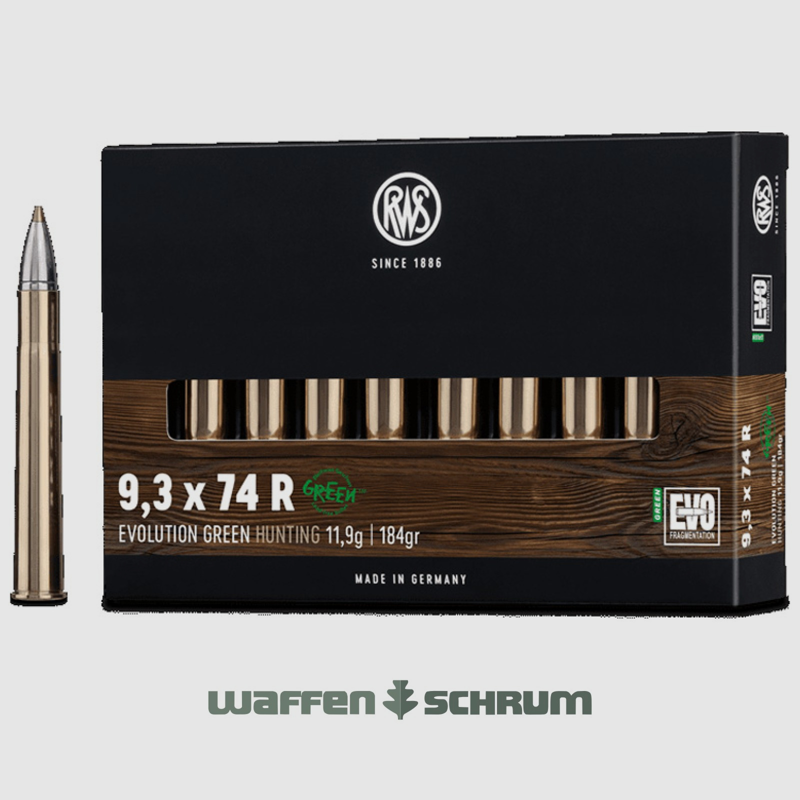 RWS Evo Green 11,9g - 184gr 9,3x74R