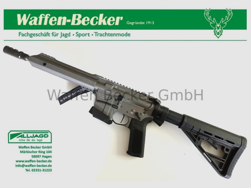 Schmeisser (Waffen Schumacher) AR15-9 S4F Sport Dynamic PCC Kal. 9mm Luger 10,5" grijs + Falke "C" Red-Dot