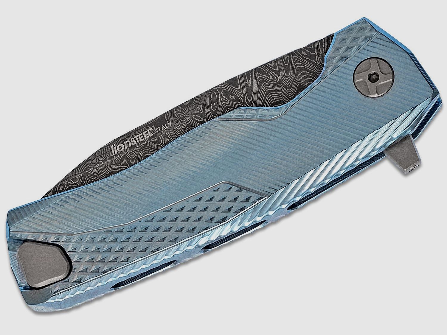 ROK DD BL, Nichols Scrambled Damascus-Klinge, blauer Titangriff | 97319