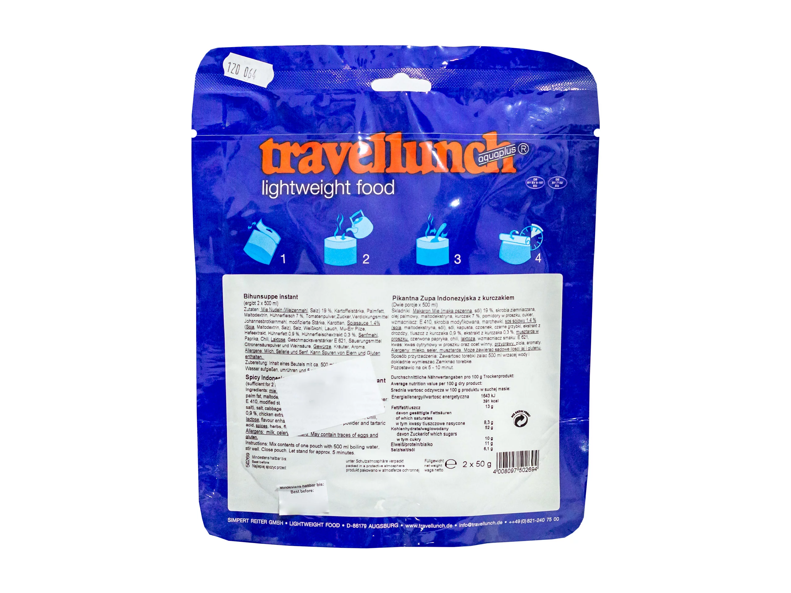 Żywność liofilizowana Travellunch Zupa indonezyjska pikantna z makaronem i kurczakiem 2x 50 g 1-osobowa 50269, zdjęcie 4 z 6