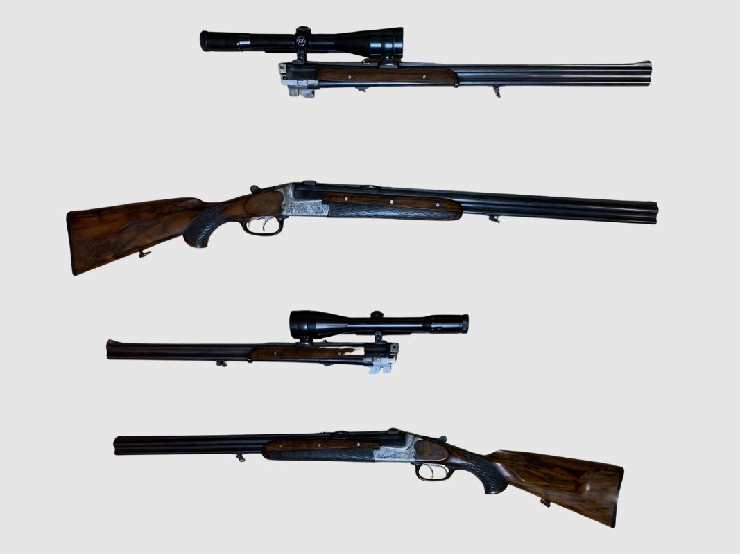 Bockdoppelbüchse 9,3x74R en verwisselbare loop Merkel 16/70 & 6.5x57R ZF: Zeiss 2.5-10x52