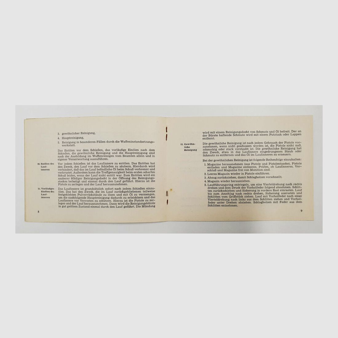 BMF / Instrucción de aduana Pistola FN 1910 y MAB D Tratamiento Cuidado Limpieza Ministerio Federal de Finanzas Bonn 1962