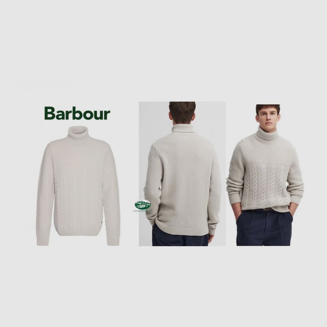 BARBOUR Maglia Chalk Marl dolcevita a trecce beige