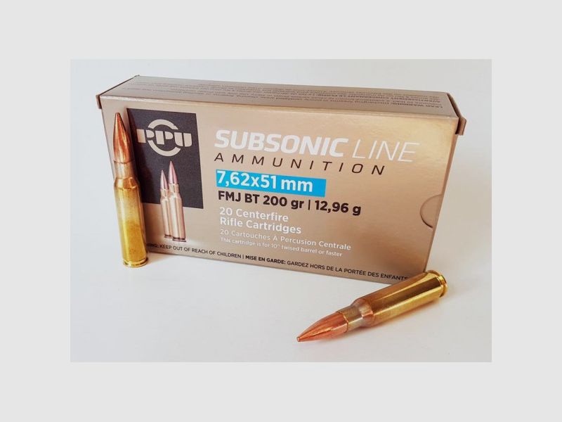 Munitions Partizan Cal. .308 Winchester 200-Grs Subsoniques FMJ BT x20
