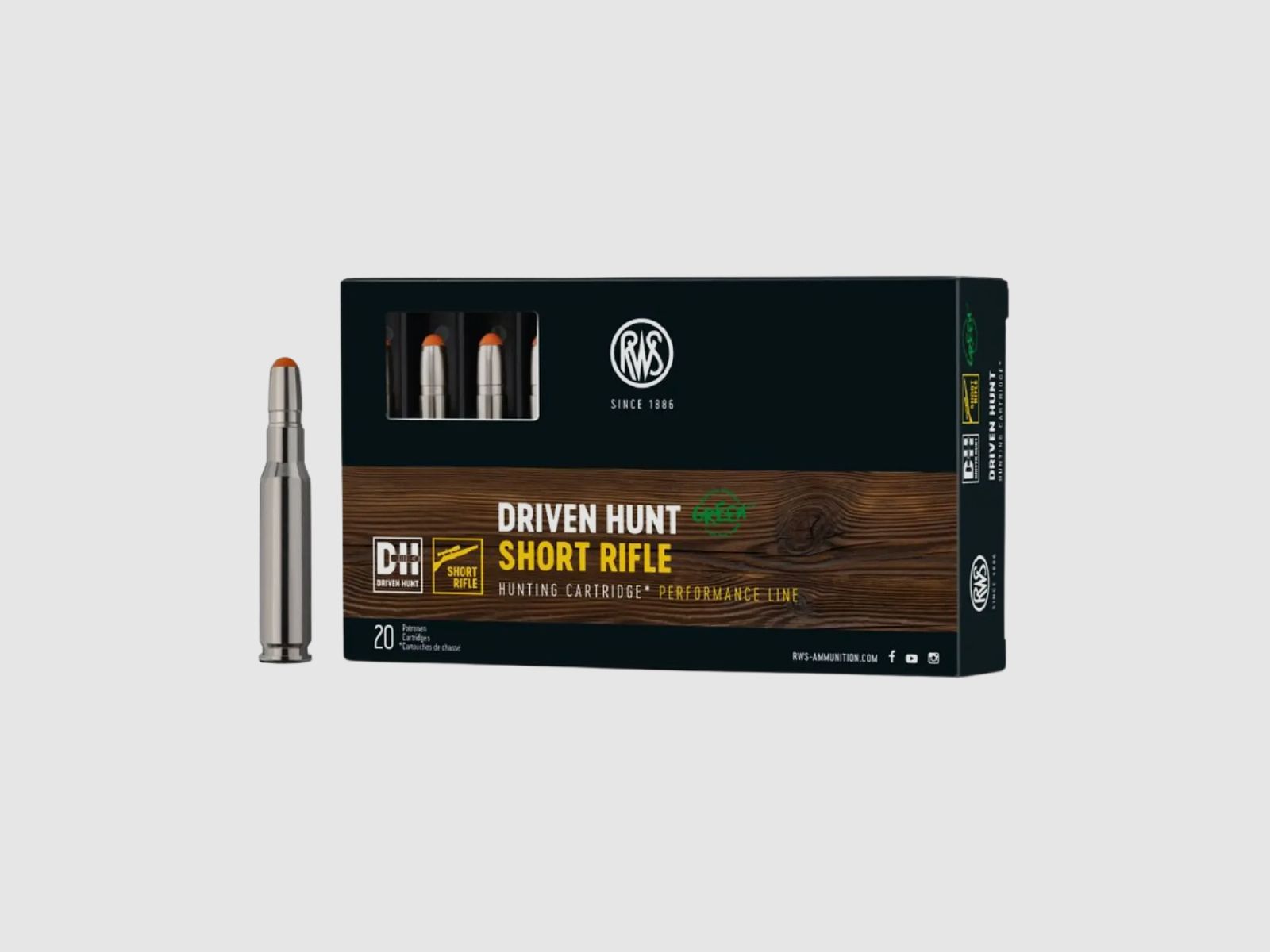 RWS .308Win Chasse à l'arc Vert Carabine Courte 150grs Déformation 20 Coups