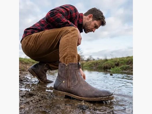 Bottines homme mi-hautes marron en synthétique à zip