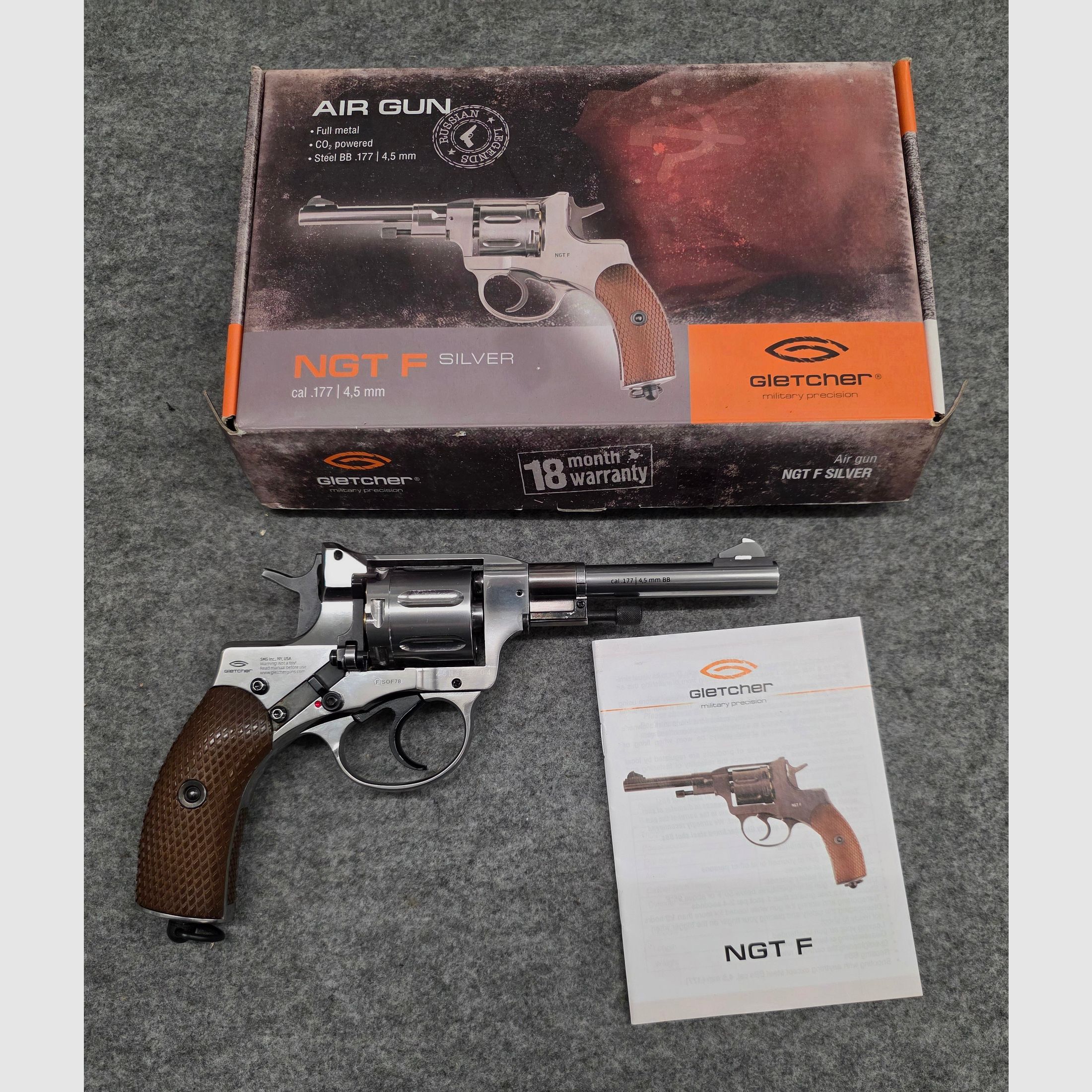    Gletcher NGT Nagant CO2 Revolver vernickelt  M1895 Cal. 4,5 mm Stahl BB