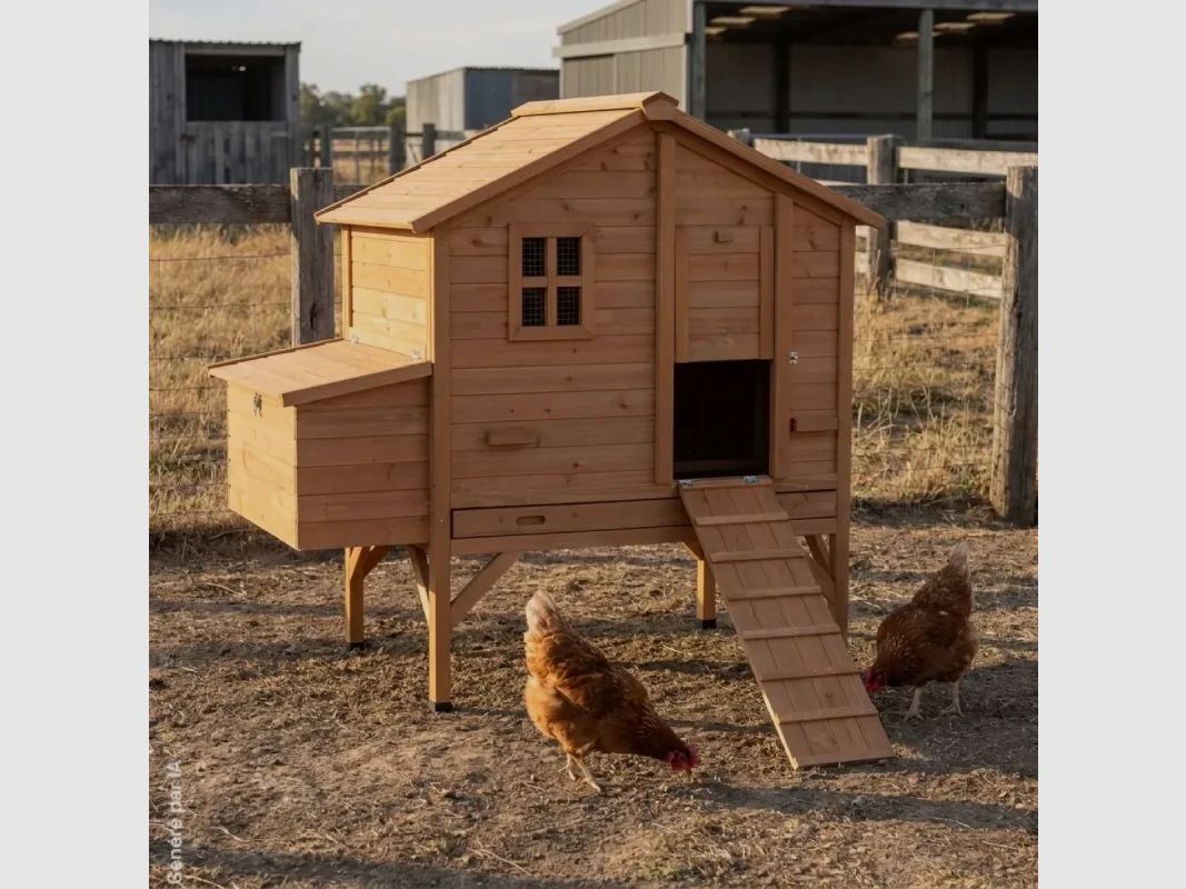Poulailler en bois surélevé avec pondoir 140 × 90,4 × 135,5 cm, image 1 sur 11