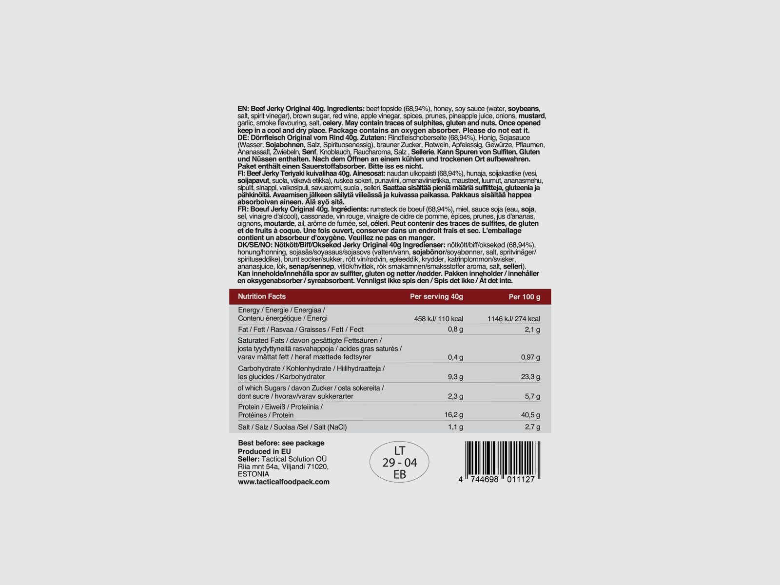 TACTICAL FOODPACK Beef Jerky Original 40g