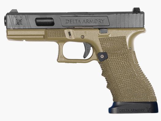P02 GBB Airsoft Pistole mit Grip Stippling in Oliv | Delta Armory
