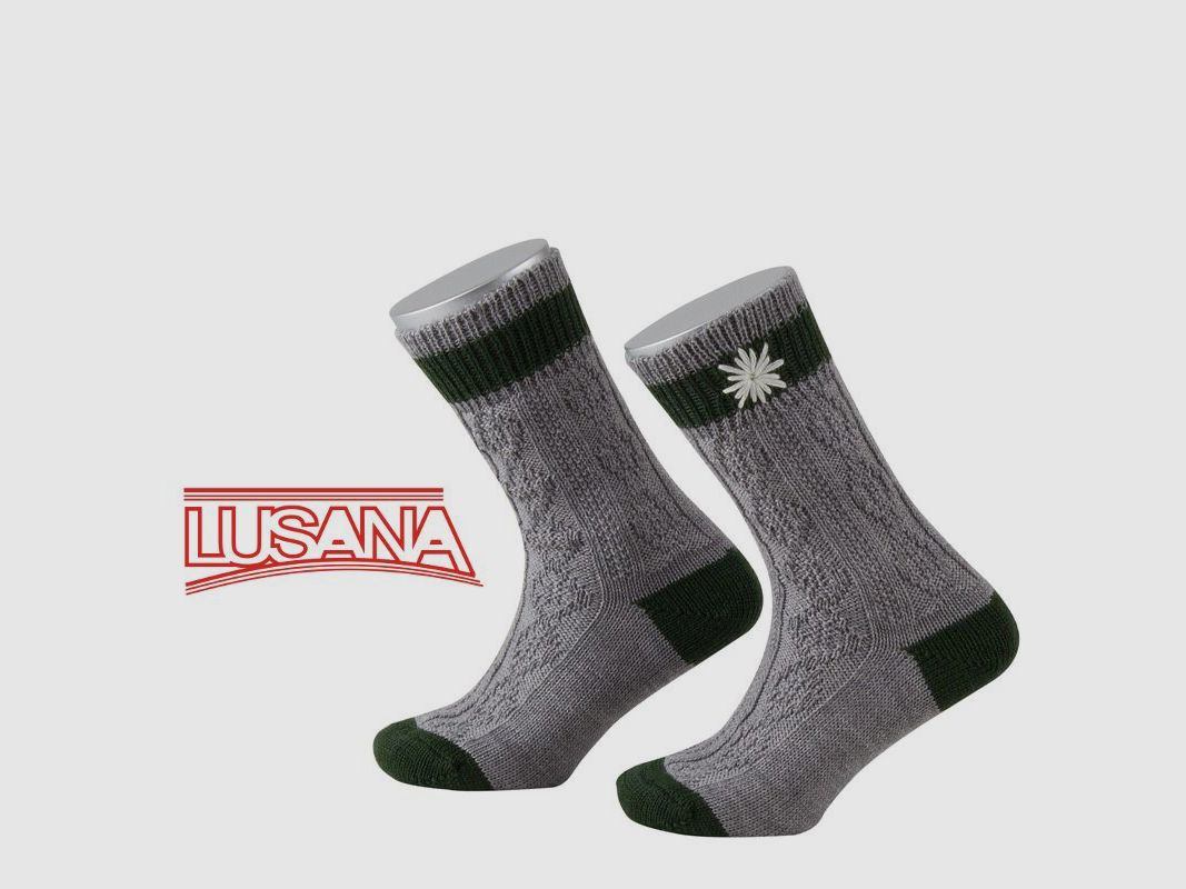Lusana Kinder Trachtenstrumpf in Grau mit Edelweiss (0319)