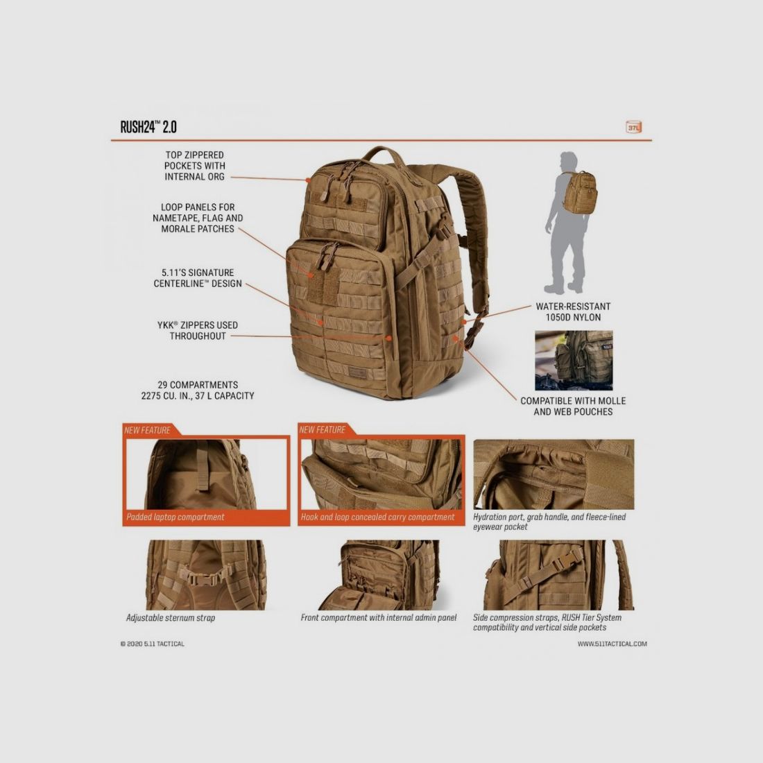 5.11 ZAINO RUSH 24 2.0 MULTICAM 37LT, immagine 5 di 10