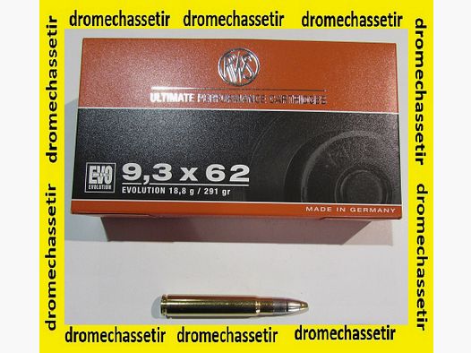 1 caja de 20 cartuchos calibre 9,3×62, EVO 291 granos, 18,8 gramos