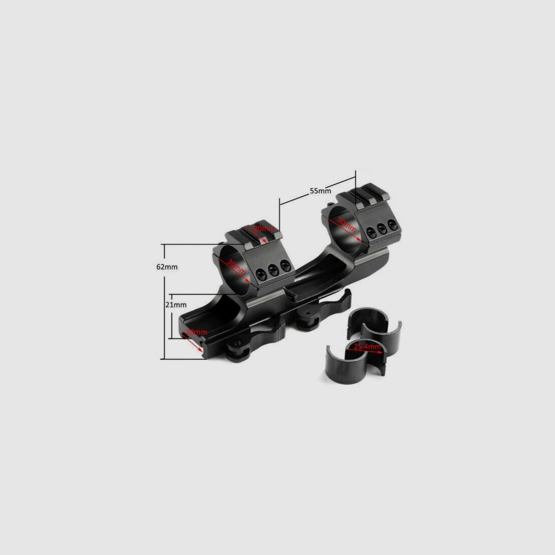 Podwójne pierścienie montażowe, średnica 30 mm/25,4 mm, do szyny Picatinny lub Weaver o szerokości 20 mm