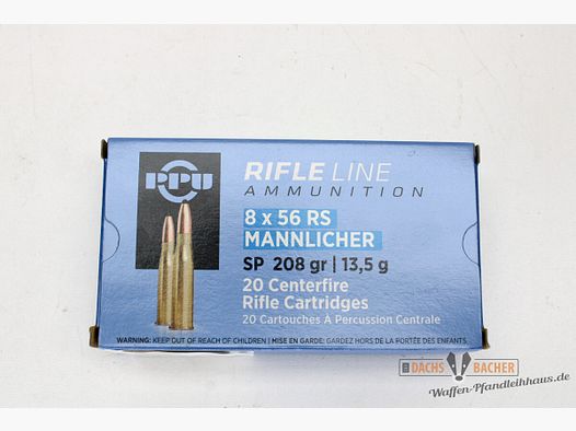 PPU Privi Partizan 8x56 RS Mannlicher 13,5g/208gr SP Teilmantel 20 Schuß