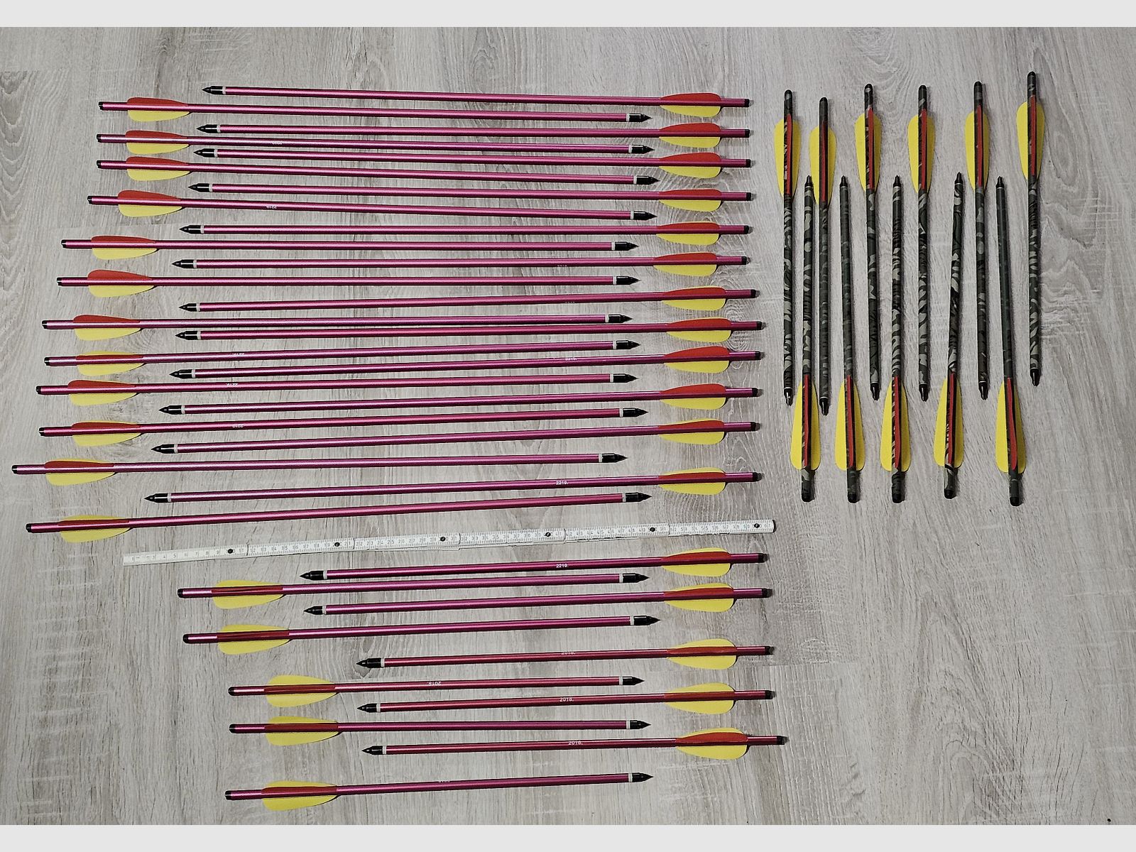 Recurve crossbow double set: 2x Skeleton Hunter 120 lbs (Camo & Black) foldable, 45 bolts, replacement string