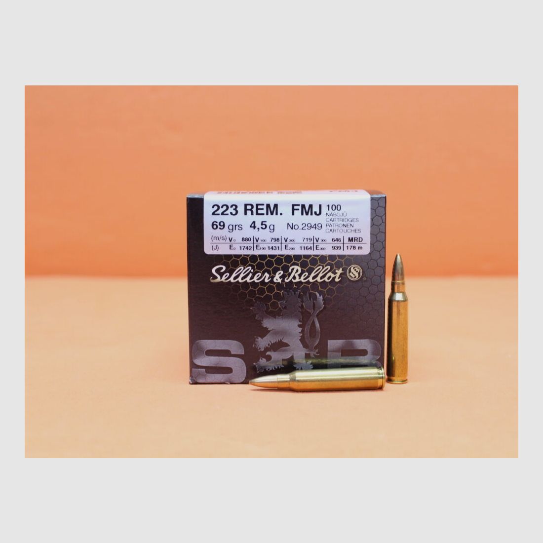 Sellier & Bellot Nabój .223Rem S&B/ Sellier & Bellot 69grs FMJ (2949) VE 100 Nabojów/ 4,5g Pełnopłaszczowy