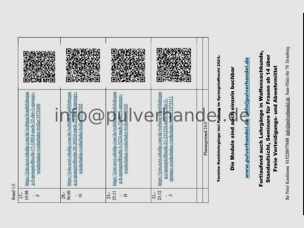 Böllerschein Fachkunde für § 27 Erlaubnis. Pulverschein +Schwarzpulver+Bö Pulverschein, Modullehrgang Lehrgang Fachkunde mit Prüfung