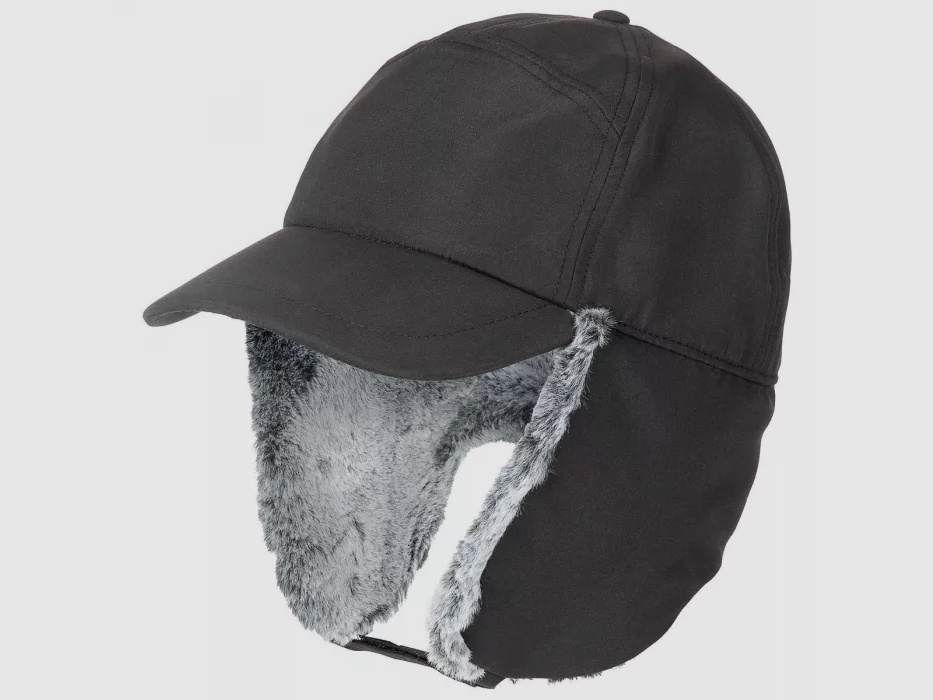 Winter Cap "Trapper" mit Kunstfell, Schwarz