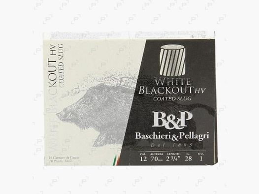 Box mit 10 Jagdpatronen BASCHIERI & PELLAGRI BIG GAME WHITE BLACKOUT Kaliber 12/70