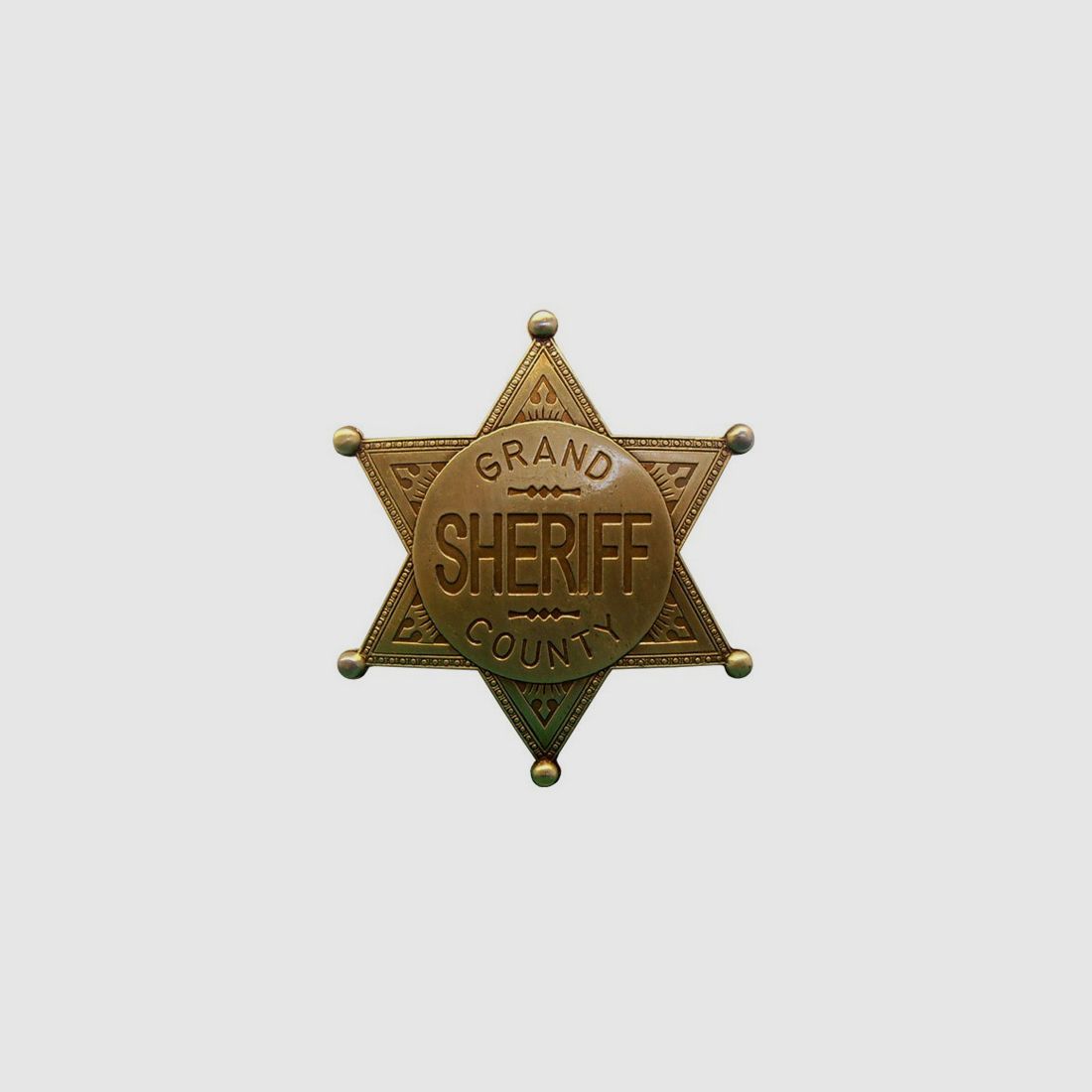 Sheriff Stern mit Kugelspitzen Grand Sheriff Country Metall MaĂźe 6,9 cm messing