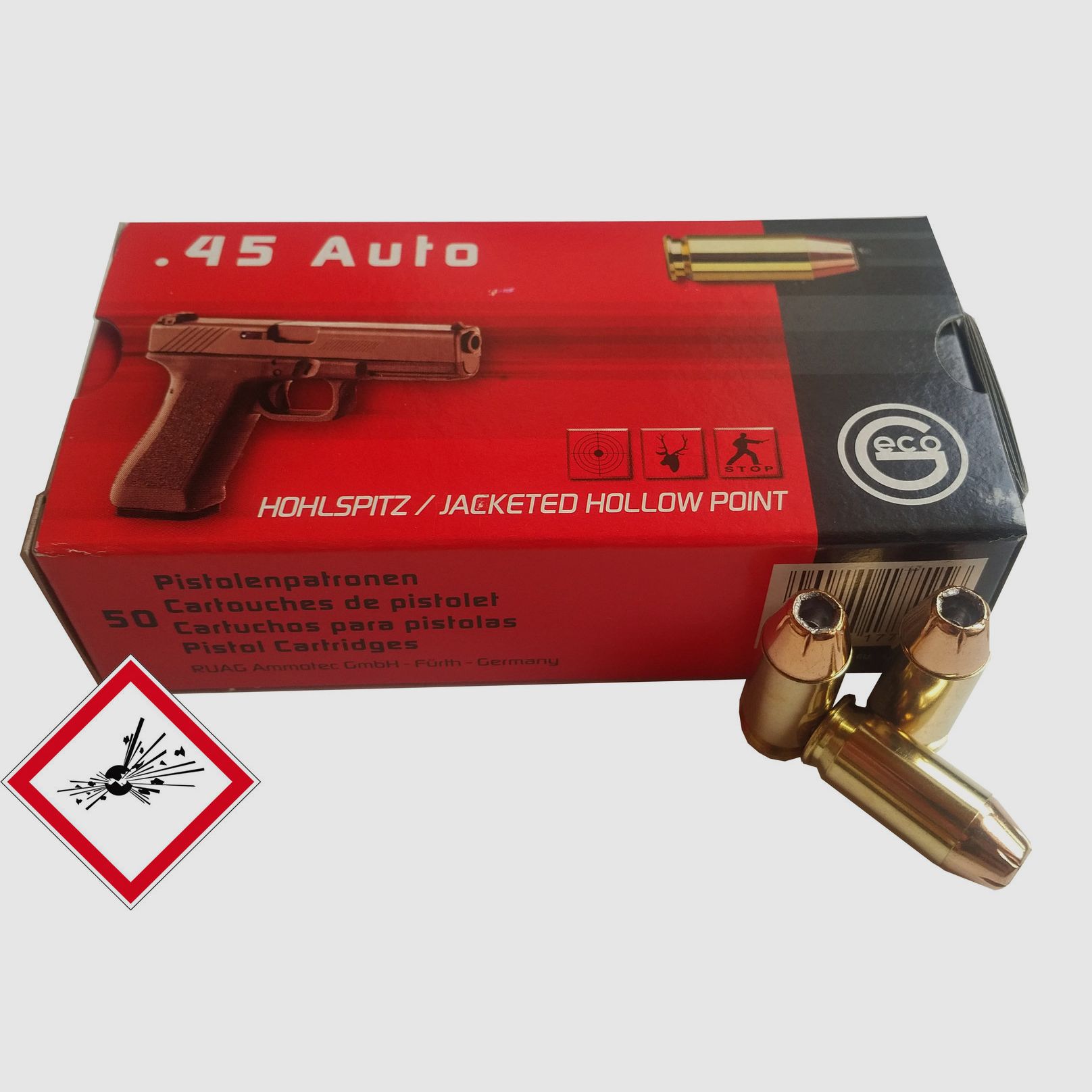 Geco Pistolenpatrone .45 Auto JHP 230grs.