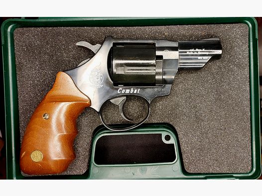 Smith & Wesson Combat Schreckschussrevolver Kal. 9mm R.K. brüniert (PTB 607) S&W Combat mit Holzgriffen