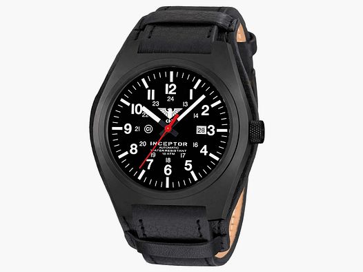 KHS KHS Wristwatch Inceptor Black Steel Automatic Leather Strap G-Pad
