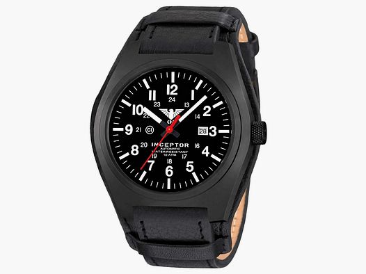 KHS KHS Armbanduhr Inceptor Black Steel Automatic Lederband G-Pad