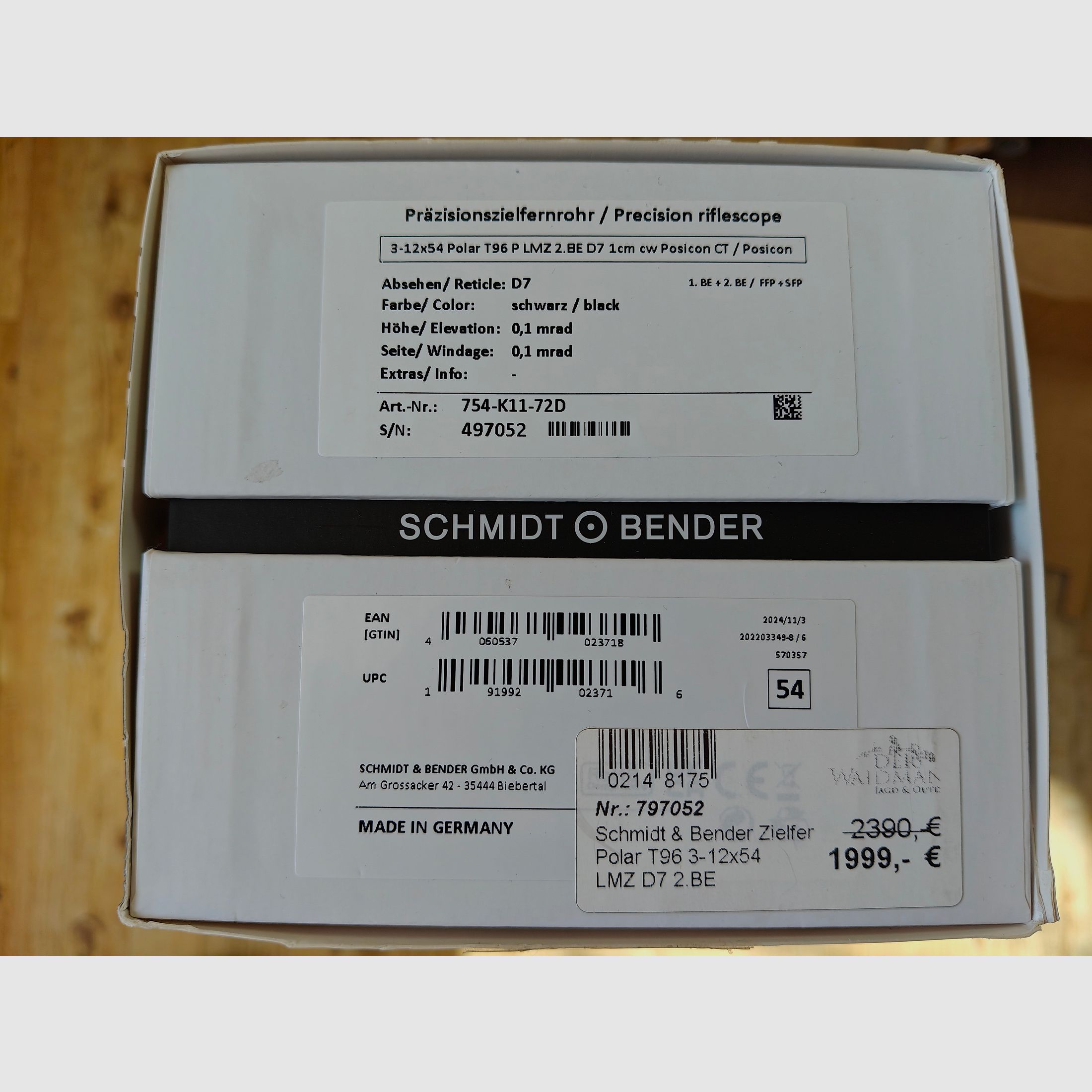 Schmidt & Bender Polar 3-12x54 telescopio con guida, compensazione della parallasse