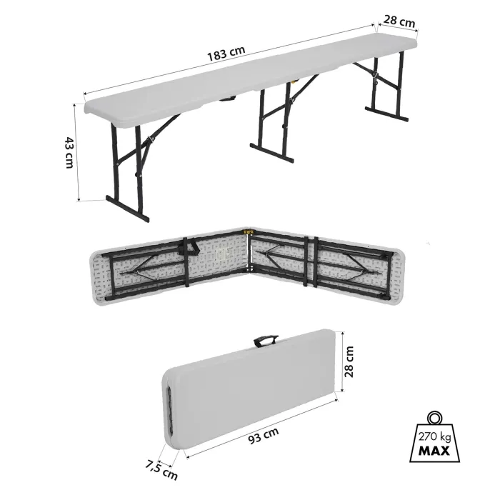 NC3404 Folding Garden Bench 183cm in White, image 2 of 8