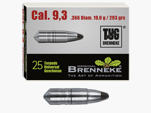 Brenneke Geschoss 9,3mm (.366) TUG 19g / 293grs 25 Stück