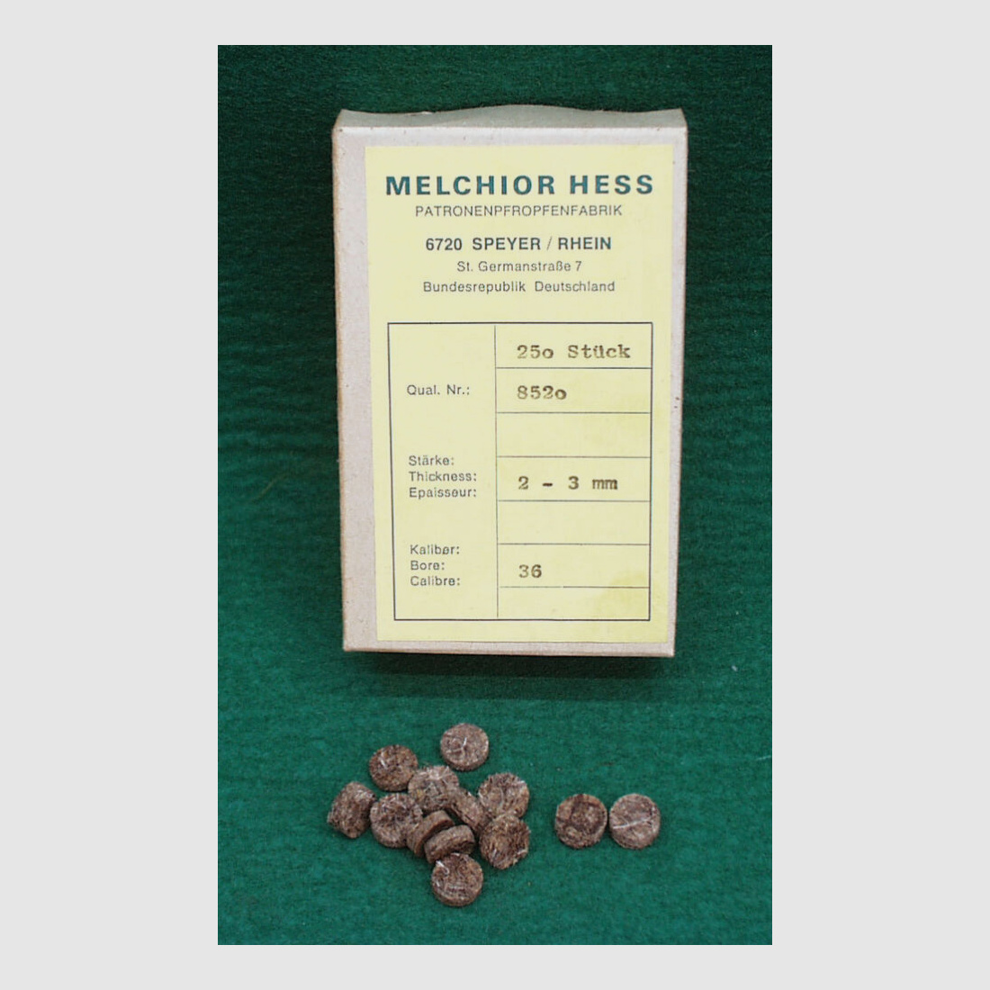 Melchior Hess Gefettete Hartfilzpfropfen Kal.36