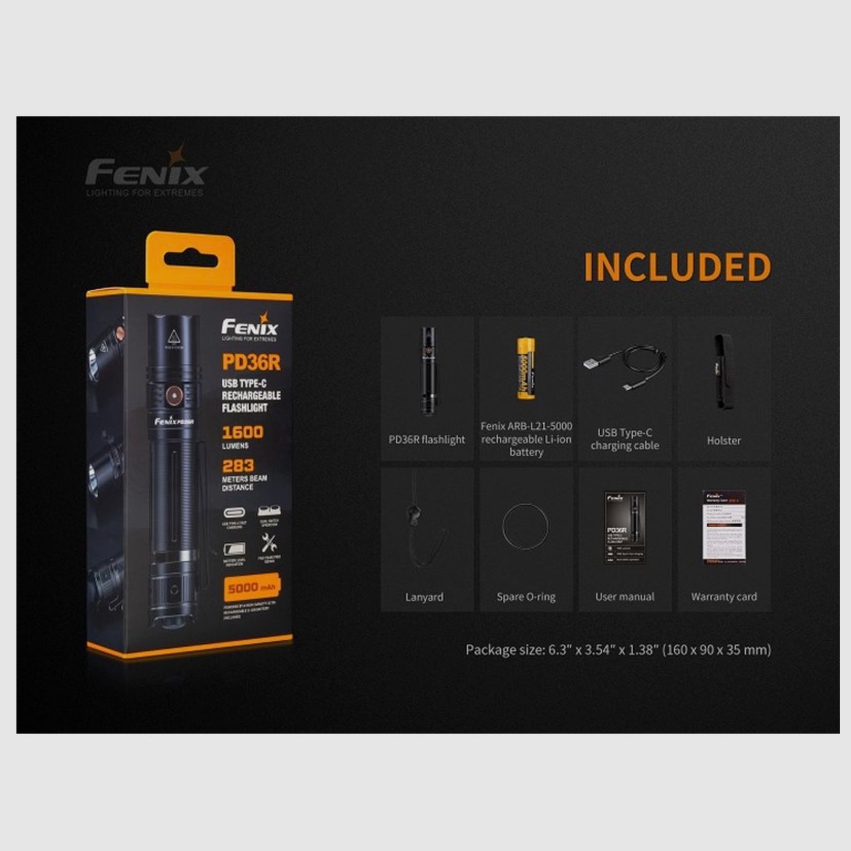 Fenix FEPD36R LED Taschenlampe PD36R mit USB Anschluss + E01 V2.0