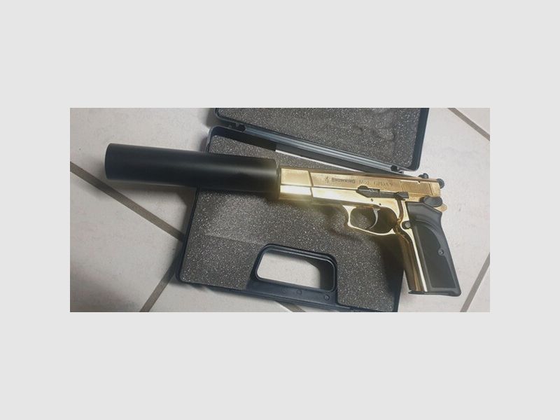 Browning GPDA9 mit Schalldämpfer Schreckschuss Pistole 9mm P.A.K. gold finish PAK GPDA 9 SRS GAS