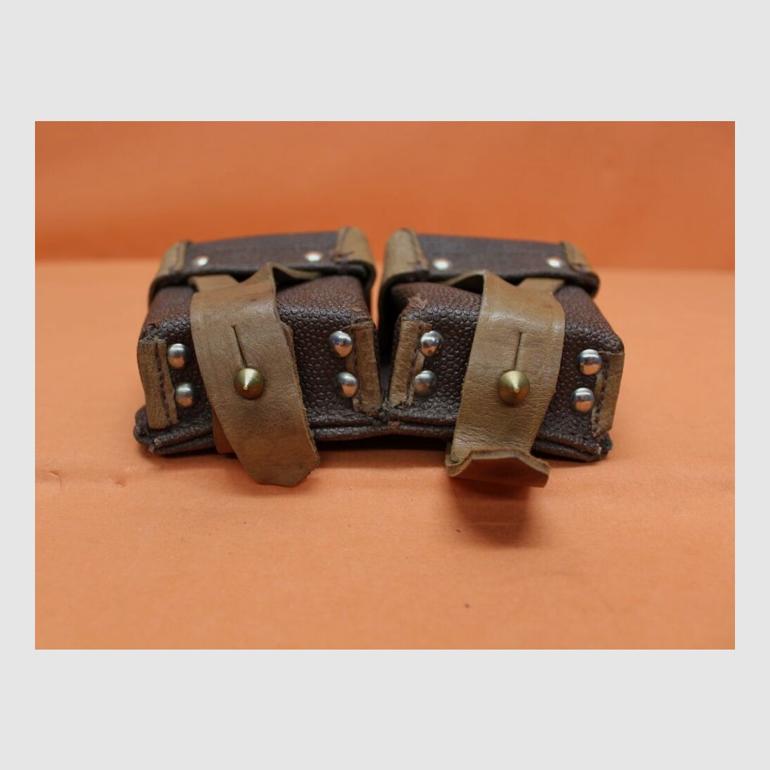 SURPLUS URSS Mosin-Nagant: Borsa per cartucce URSS in tessuto composito marrone / pelle per telaio di carico (SURPLUS come nuovo)