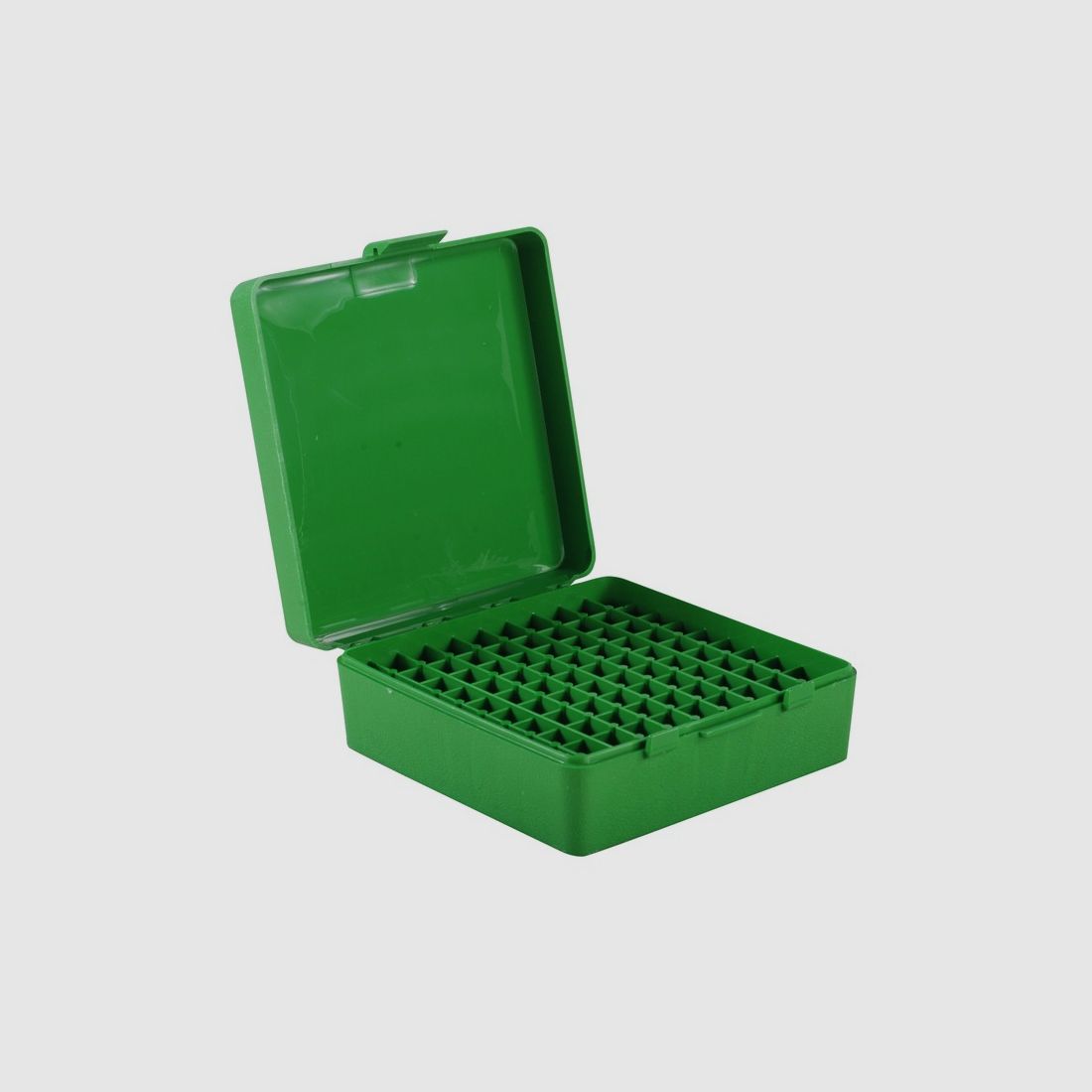 MTM scatola per cartucce P-100-3-10 verde con coperchio a ribalta per 100 cartucce .38/.357 e altre.