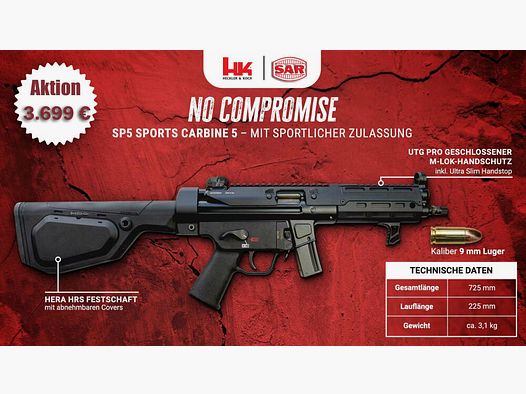Heckler & Koch HK SLK SP5 Sports Carbine, sportowa zgoda BKA, 9mm Luger