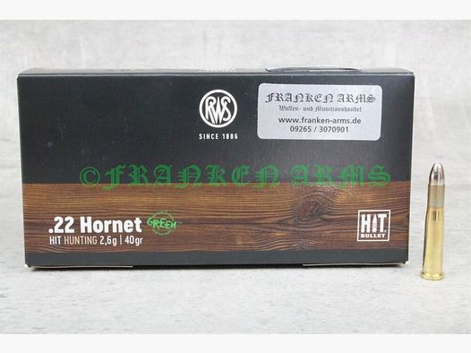 RWS	 HIT .22 Hornet 40gr. 2,6g 20 Stück Staffelpreise