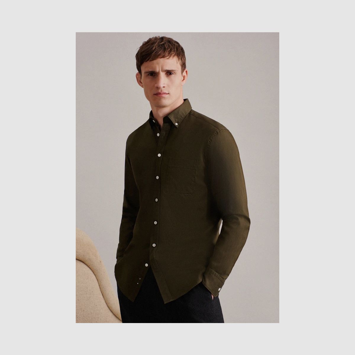SEIDENSTICKER Twill Casual Overhemd in Regular met Button-Down-kraag
