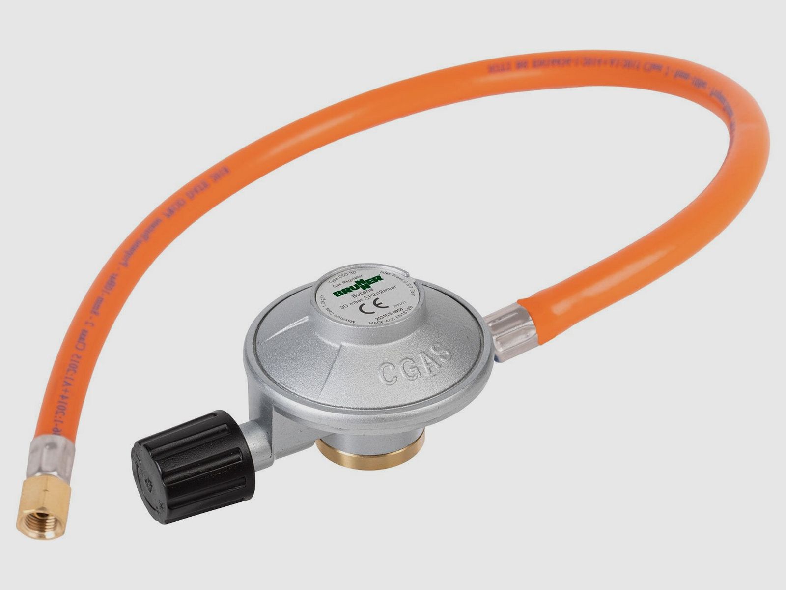 Regulador de gas con manguera para cartuchos de gas con rosca EN417, 50 mbar, ¼" izquierda
