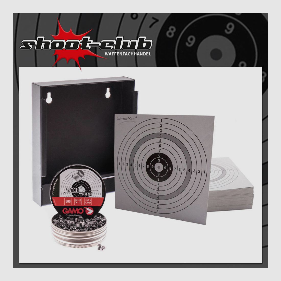shoot-club GmbH trappola per proiettili + 100 bersagli + GAMO MATCH diabolos, 4,5mm
