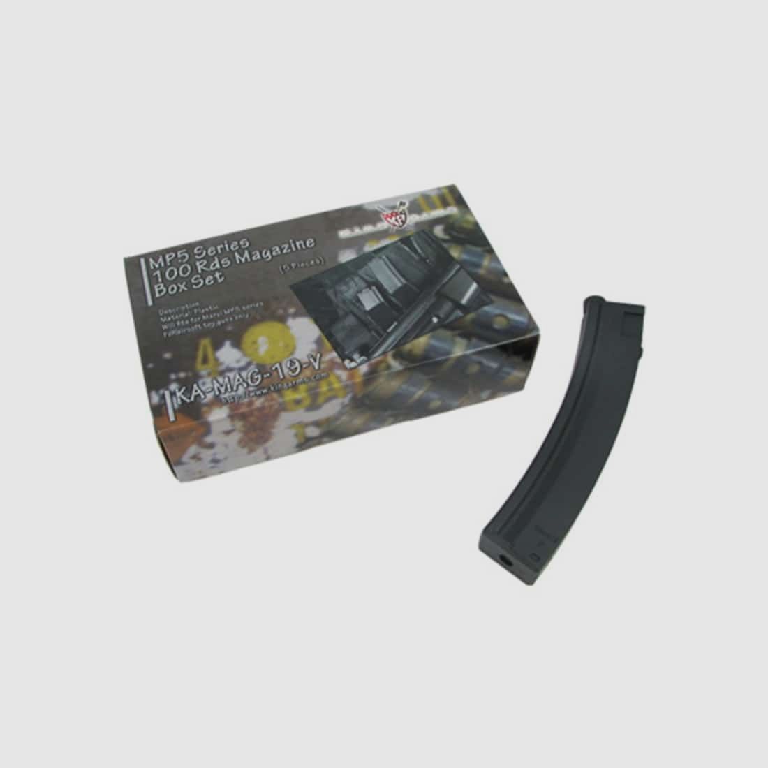 King Arms Airsoft 100 coups chargeur Midcap de rechange pour modèles MP5 (pack de 5)