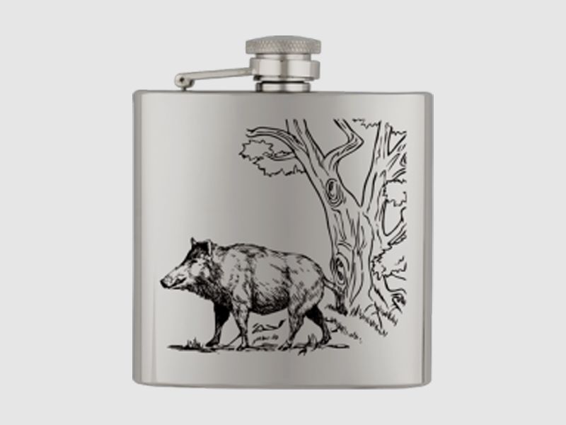 Hunting stainless steel flask with boar engraving