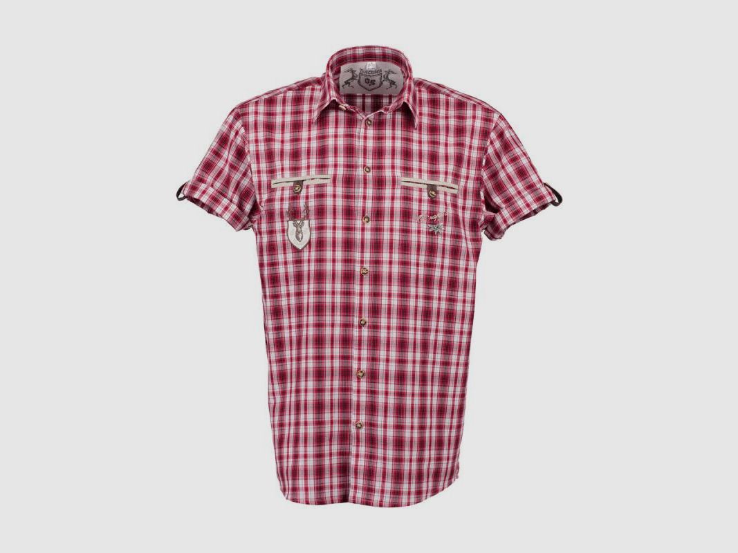 La Chemise Trachten Manches Courtes Carreaux Rouges, image 1 sur 3